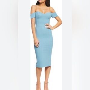 Dress the Population Bailey Off the Shoulder Body-Con Dress Sea Breeze Blue XS
